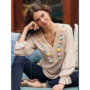 Soft Surroundings Clementine Tassel Tunic Beige Size L